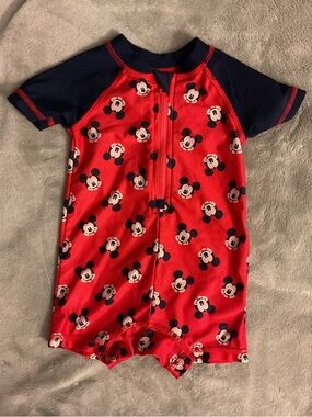 Disney Baby Red and Navy Mickey Mouse Zippered One-Piece